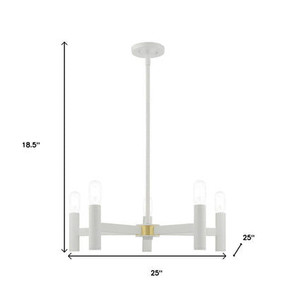 White Five Light Dimmable Chandelier With Shades