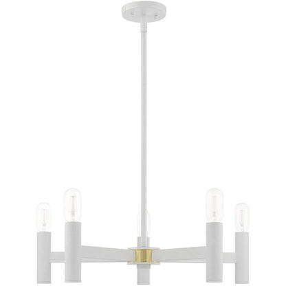 White Five Light Dimmable Chandelier With Shades