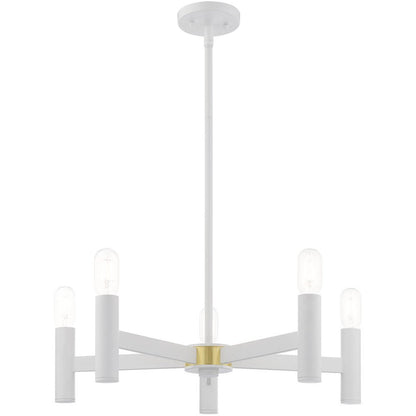 White Five Light Dimmable Chandelier With Shades
