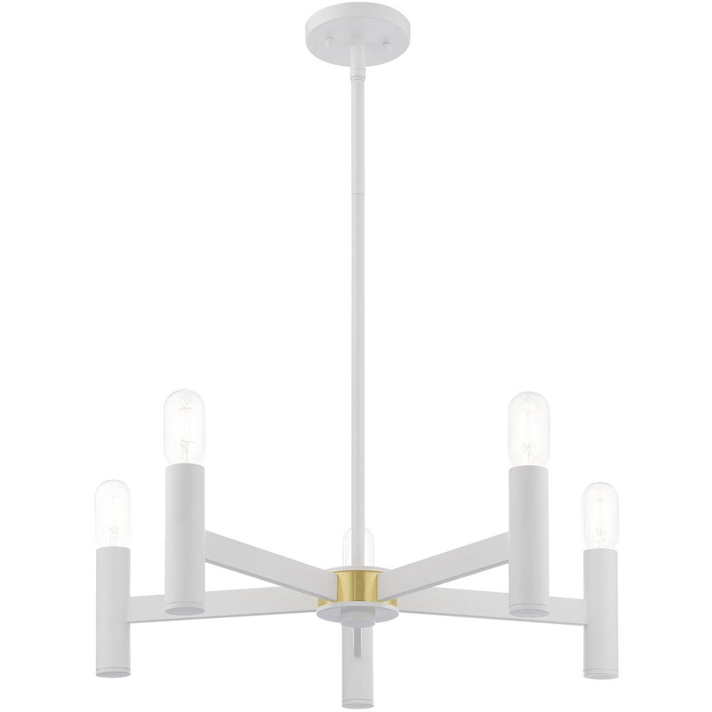 White Five Light Dimmable Chandelier With Shades