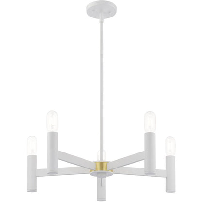 White Five Light Dimmable Chandelier With Shades