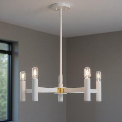 White Five Light Dimmable Chandelier With Shades