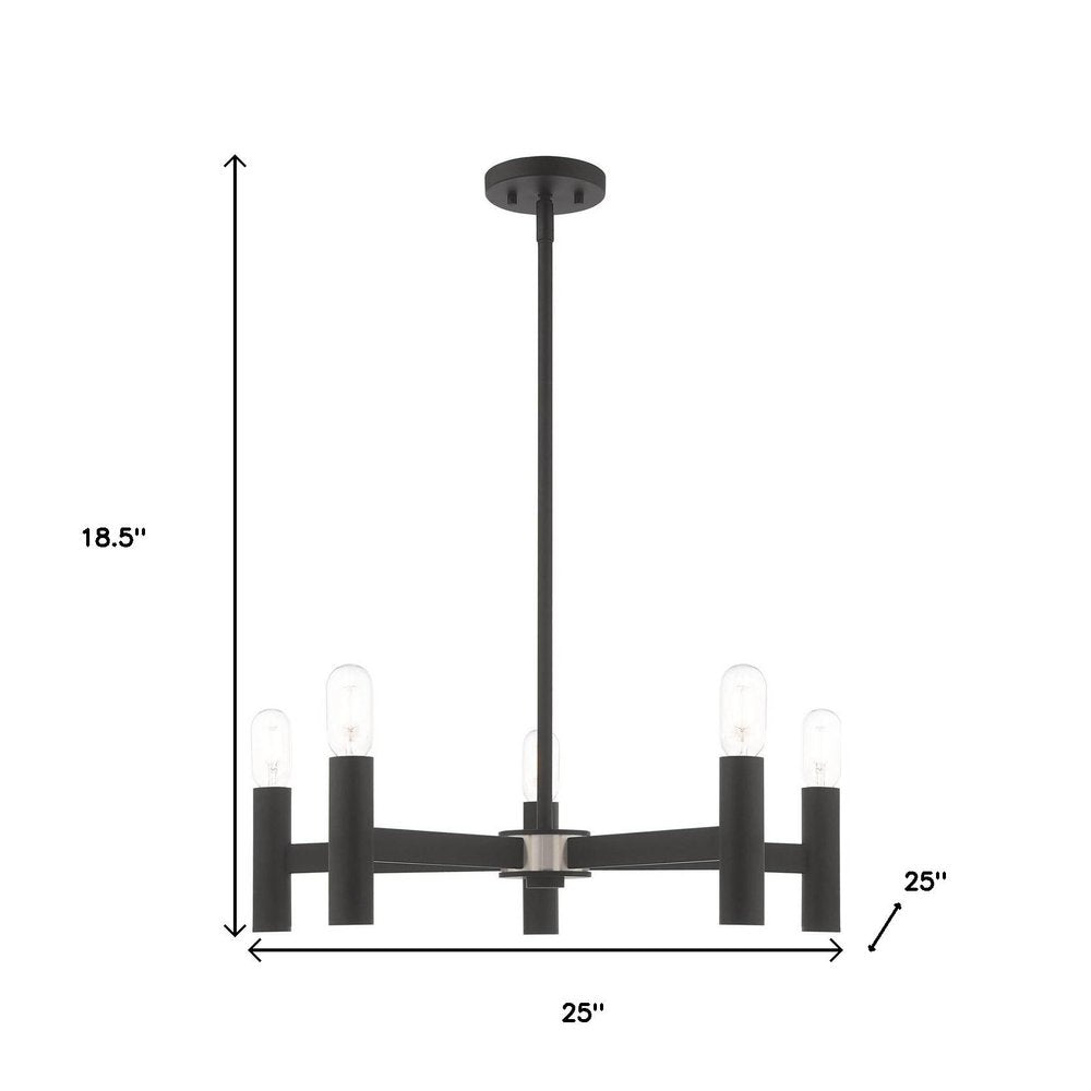 Black Five Light Dimmable Chandelier With Shades
