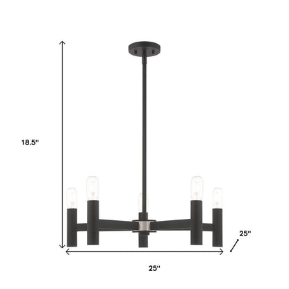 Black Five Light Dimmable Chandelier With Shades
