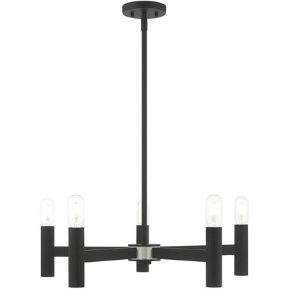Black Five Light Dimmable Chandelier With Shades