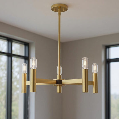 Five Light Dimmable Chandelier With Shades