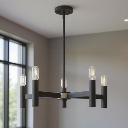 Five Light Dimmable Chandelier With Shades