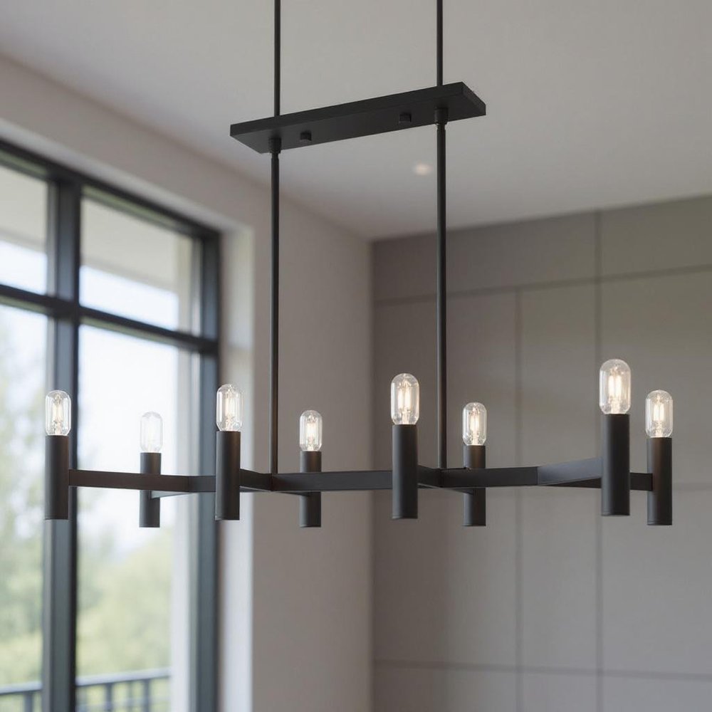 Black Eight Light Dimmable Chandelier With Shades