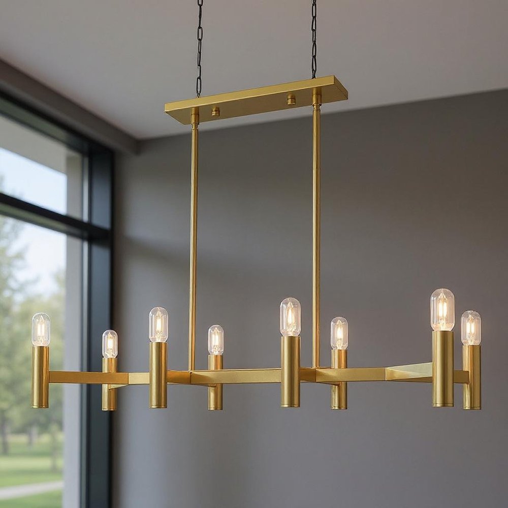 Eight Light Dimmable Chandelier With Shades