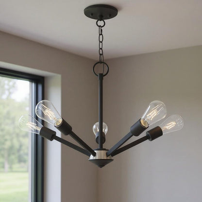 Black Five Light Dimmable Chandelier With Shades