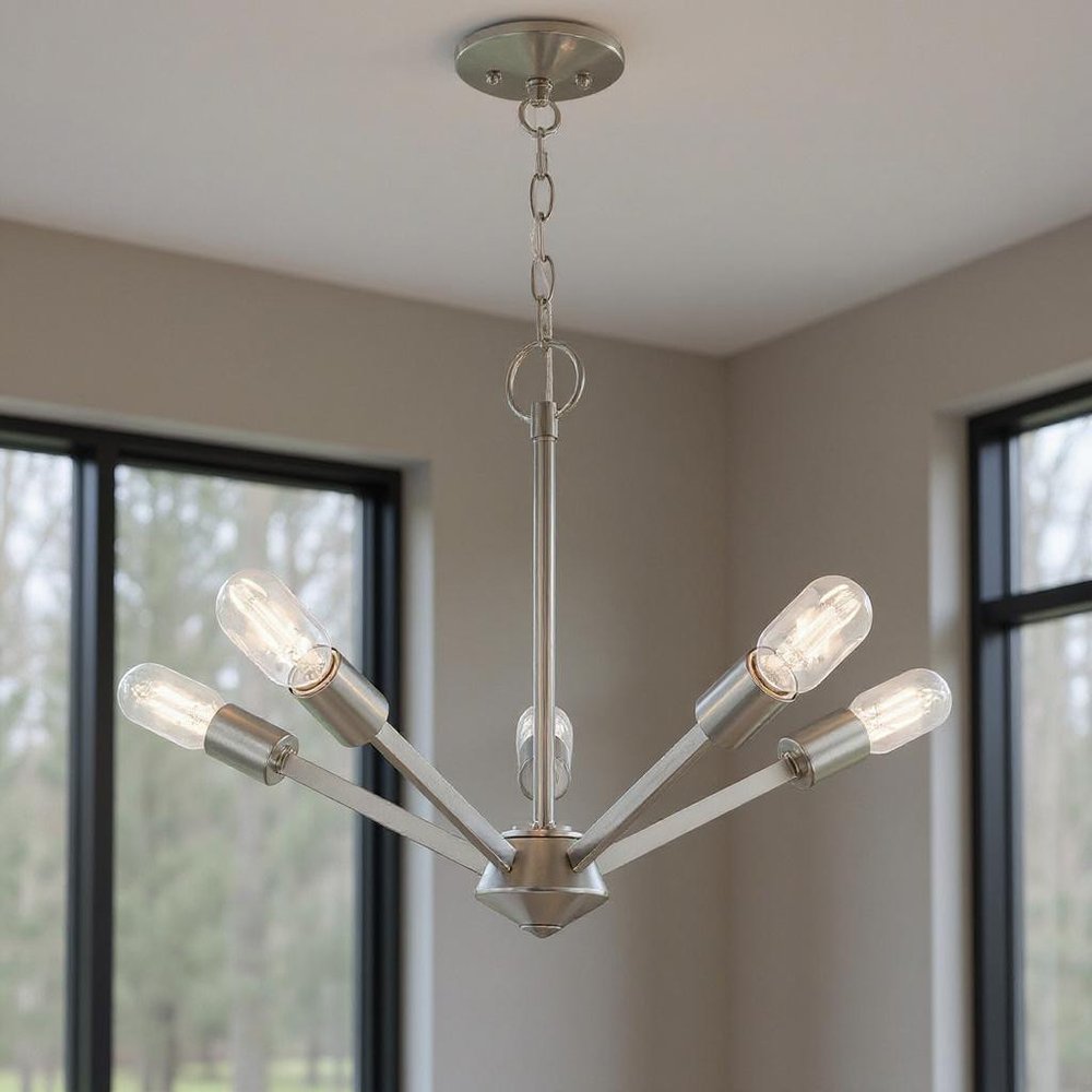 Five Light Dimmable Chandelier With Shades