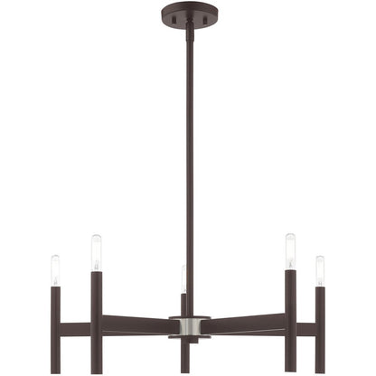 Bronze Five Light Dimmable Chandelier With Shades