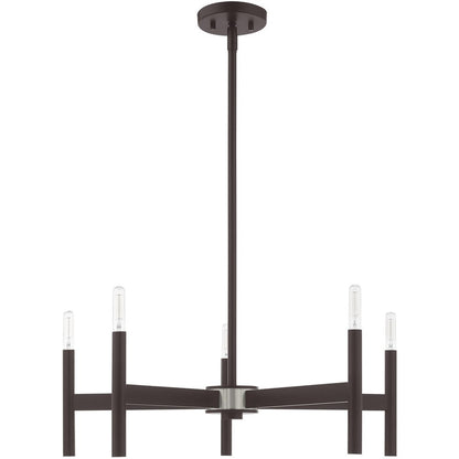 Bronze Five Light Dimmable Chandelier With Shades