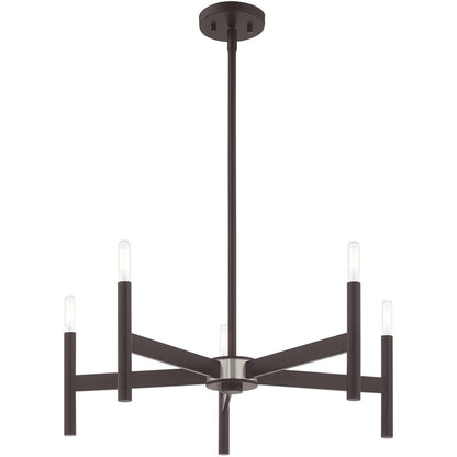 Bronze Five Light Dimmable Chandelier With Shades
