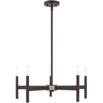 Bronze Five Light Dimmable Chandelier With Shades