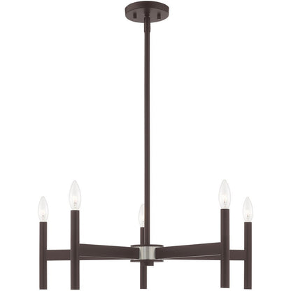 Bronze Five Light Dimmable Chandelier With Shades