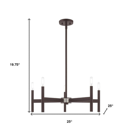 Bronze Five Light Dimmable Chandelier With Shades