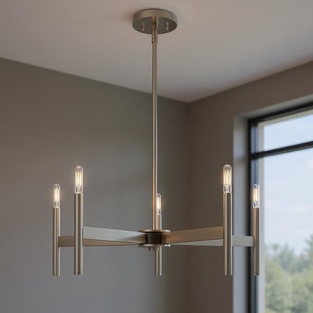 Five Light Dimmable Chandelier With Shades