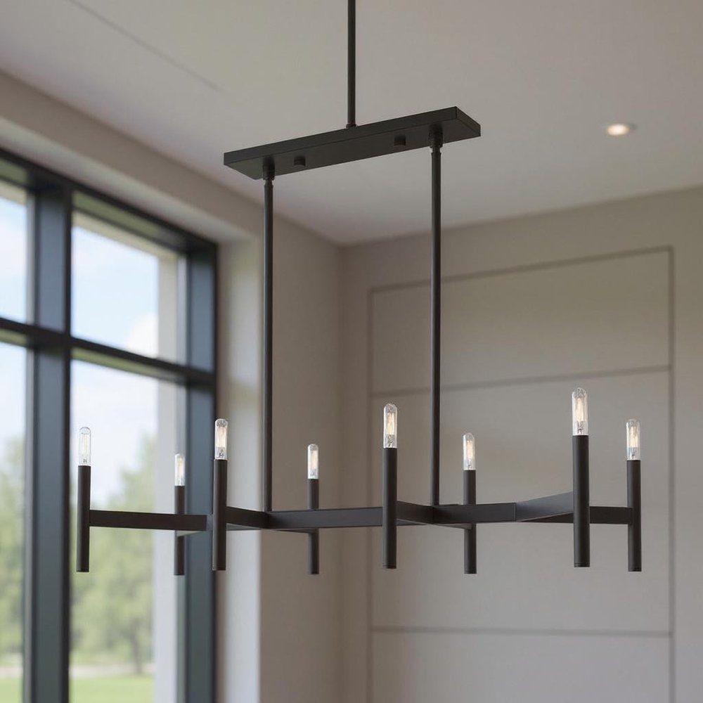 Bronze Eight Light Dimmable Chandelier With Shades