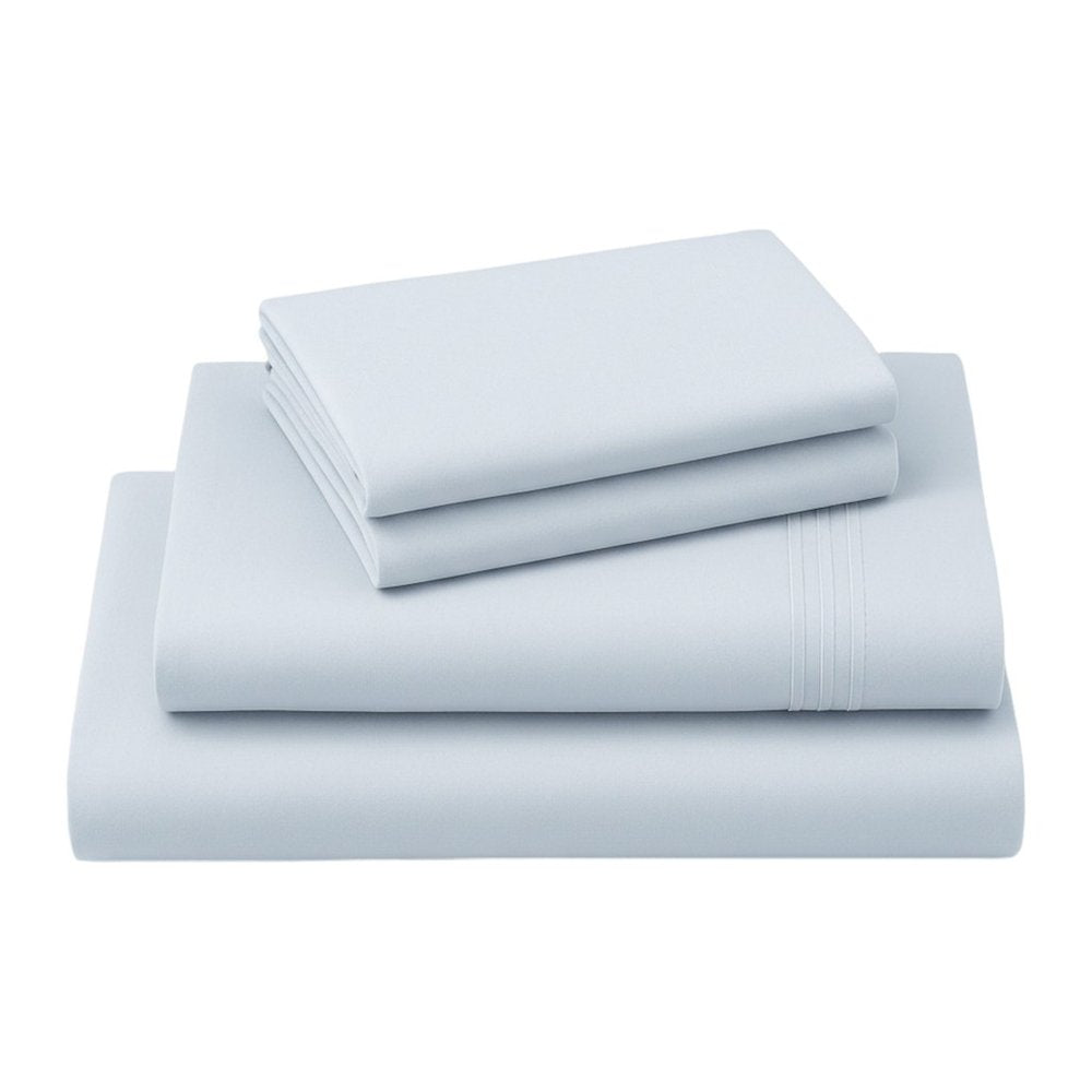 Four Piece Light Blue Cotton Queen Sheet Set