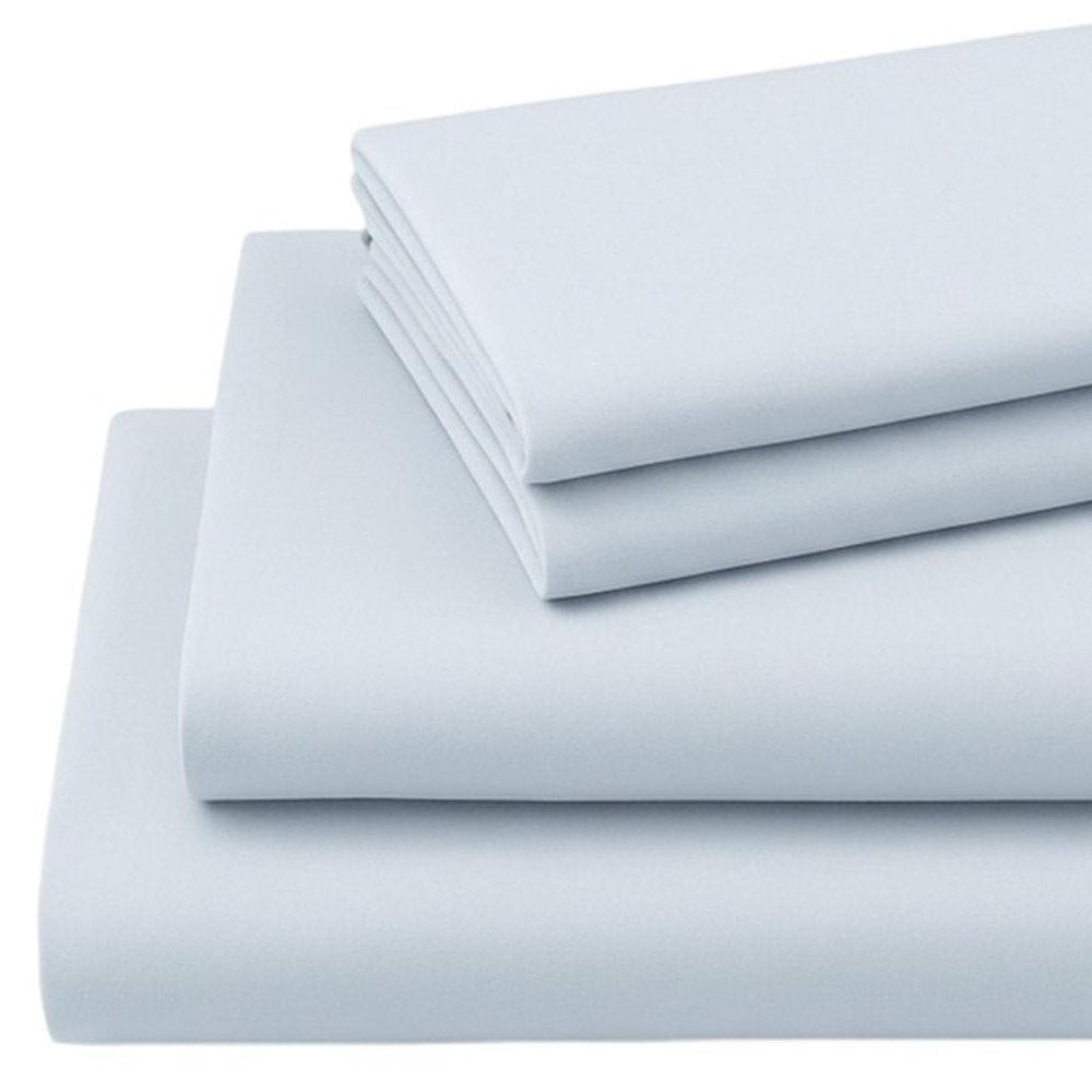 Four Piece Light Blue Cotton Queen Sheet Set