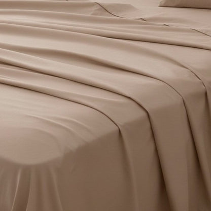 Four Piece Light Brown Cotton Queen Sheet Set