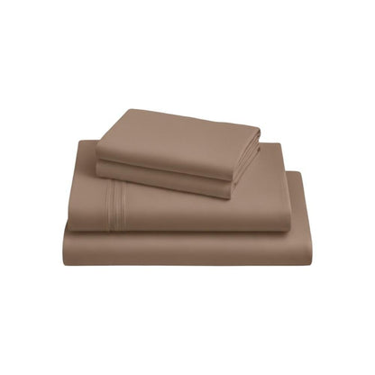 Four Piece Light Brown Cotton Queen Sheet Set