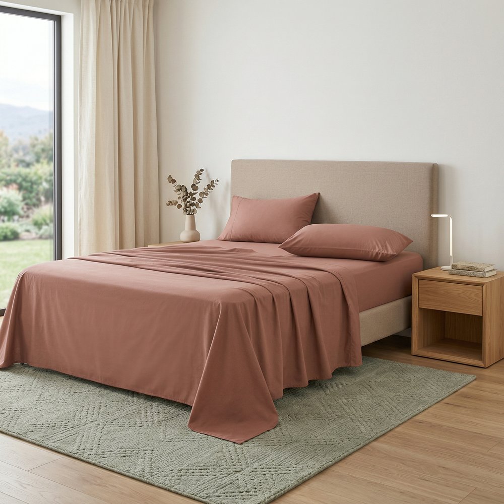 Four Piece Pink Cotton King Sheet Set