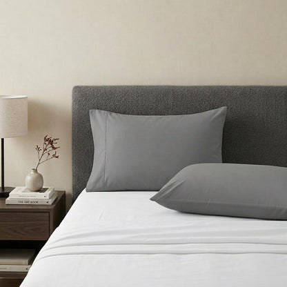 Set of Two Light Gray Cotton King Pillowcases