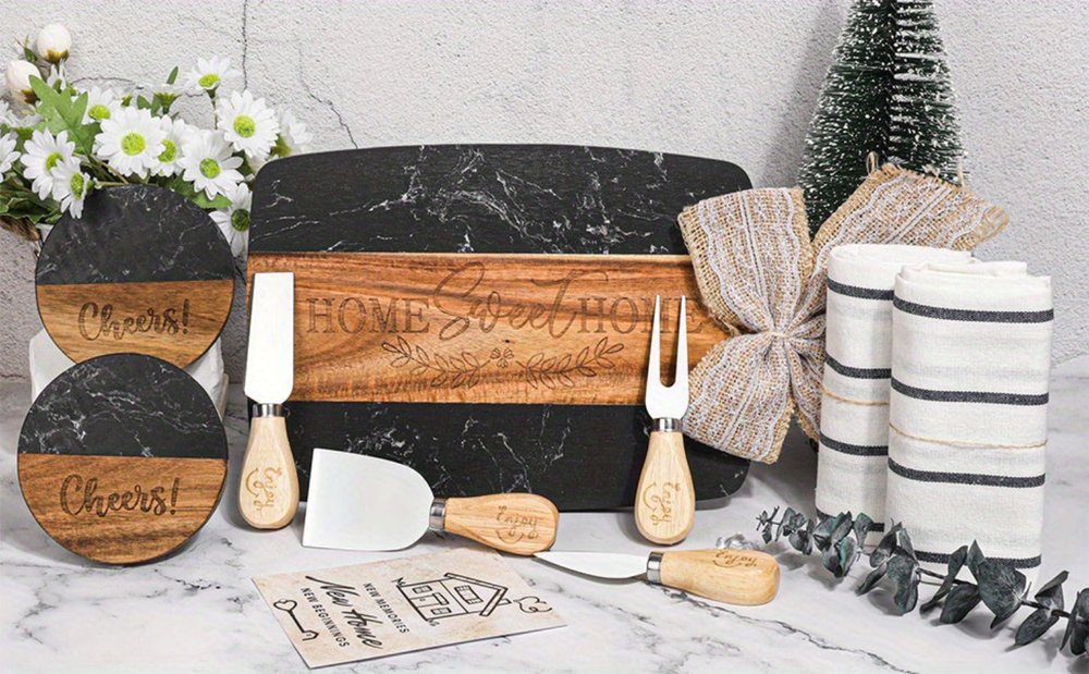 Set of Two Brown Live Edge Solid Wood Cooking Utensil Sets