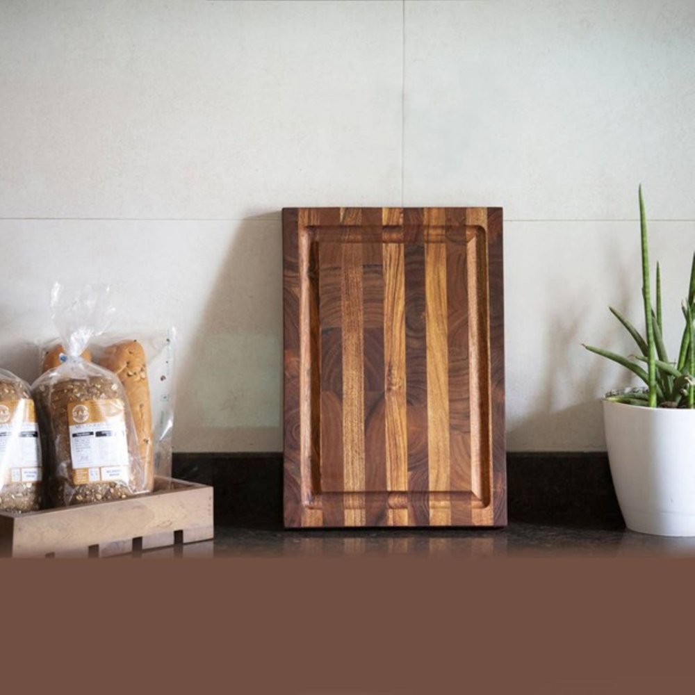 16" Brown Solid Wood Cutting Board With Juice Groove