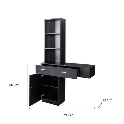 40" Black Wood Mirrored Two Drawer Vanity Table