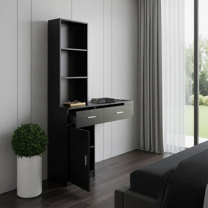 40" Black Wood Mirrored Two Drawer Vanity Table
