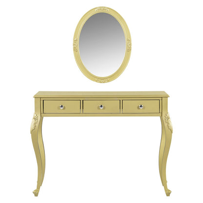 39" Brown Wood Mirrored Three Drawer Vanity Table