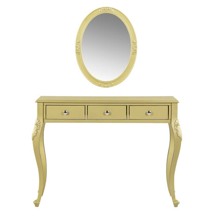 39" Brown Wood Mirrored Three Drawer Vanity Table