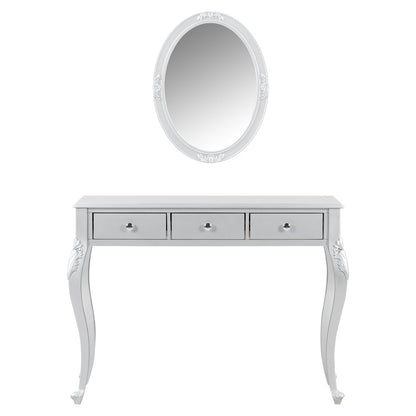 39" Silver Wood Mirrored Three Drawer Vanity Table