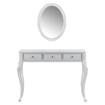 39" Silver Wood Mirrored Three Drawer Vanity Table