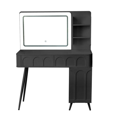 40" Black Wood Mirrored Four Drawer Vanity Table And Lights