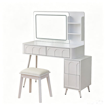 40" White Wood Mirrored Four Drawer Vanity Table And Lights