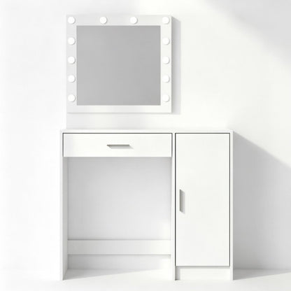 35" White Wood Mirrored Vanity Table And Lights