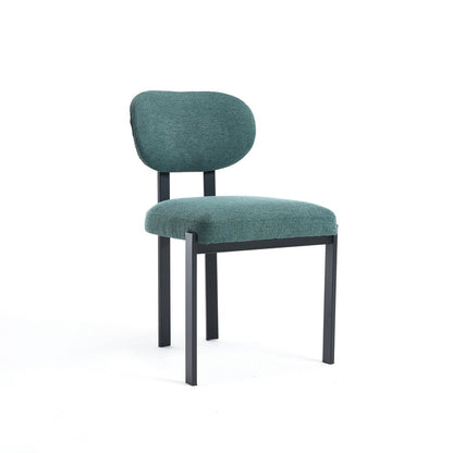 Set of Two Green and Black Chenille And Metal Partially Open Back Dining Side Chairs