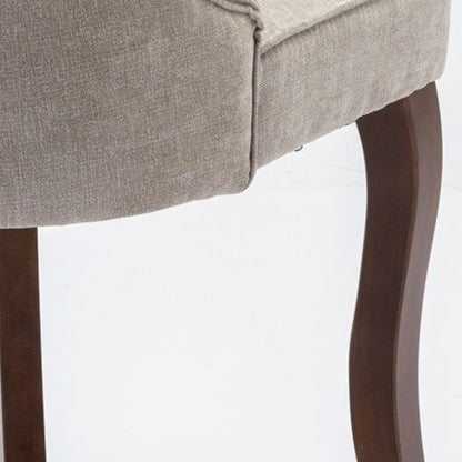 Set of Two Beige and Brown Tufted Dining Side Chairs