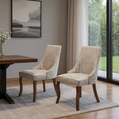 Set of Two Beige and Brown Tufted Dining Side Chairs