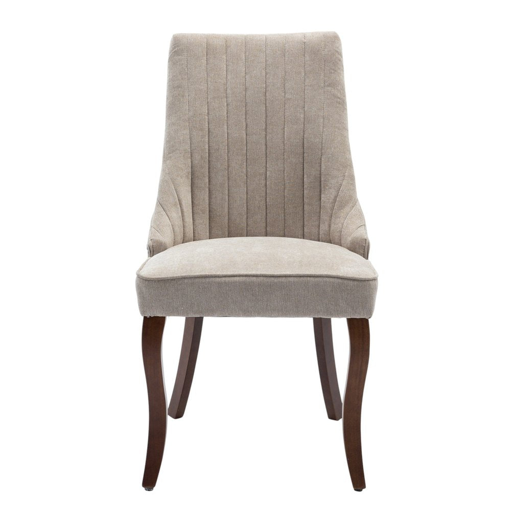 Set of Two Beige and Brown Tufted Dining Side Chairs