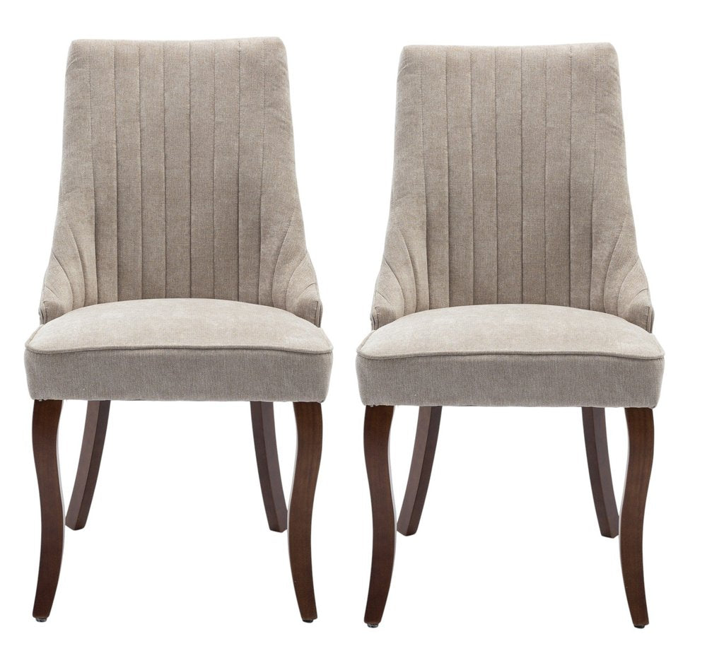Set of Two Beige and Brown Tufted Dining Side Chairs