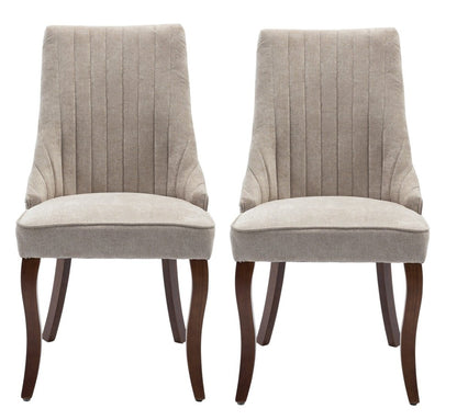 Set of Two Beige and Brown Tufted Dining Side Chairs