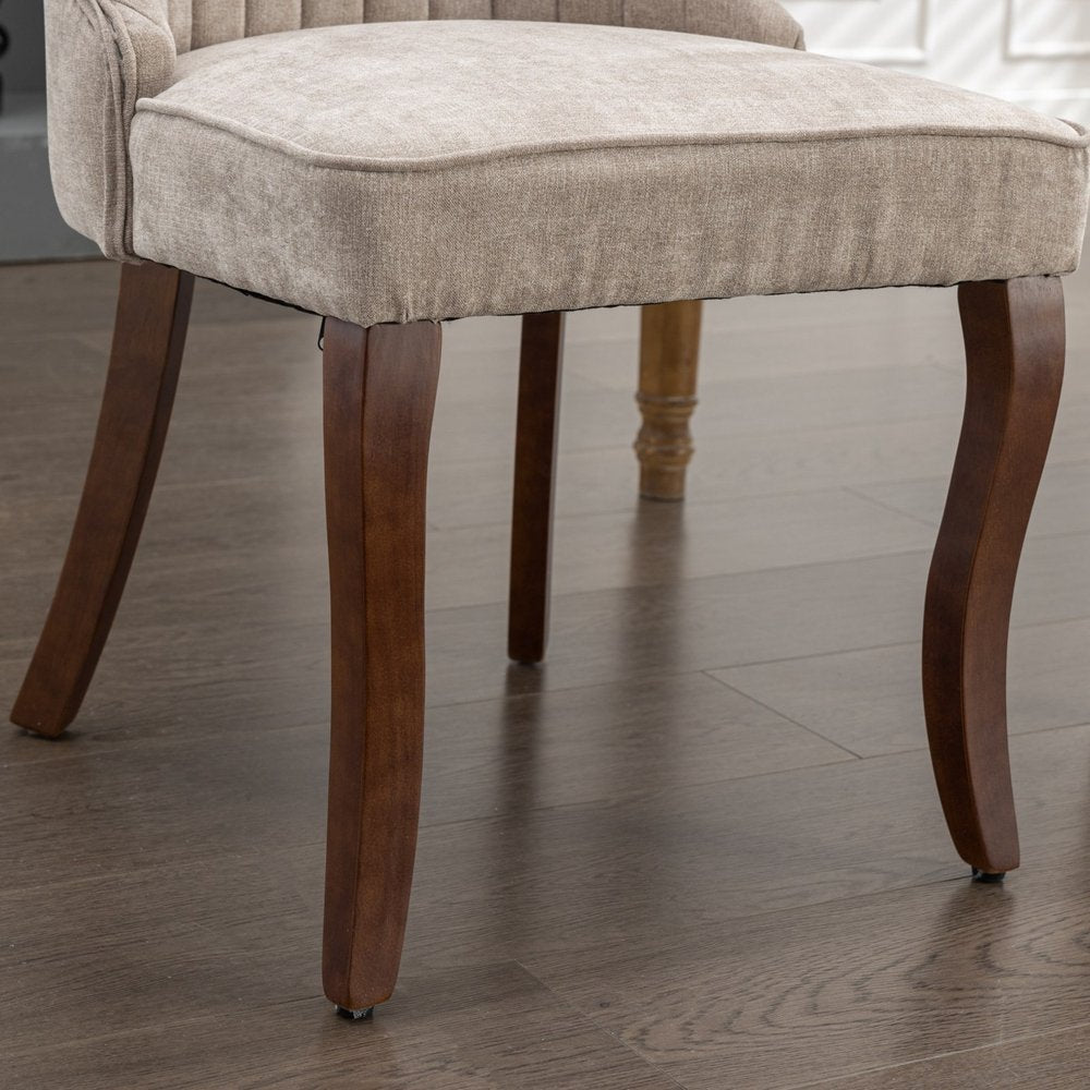 Set of Two Beige and Brown Tufted Dining Side Chairs