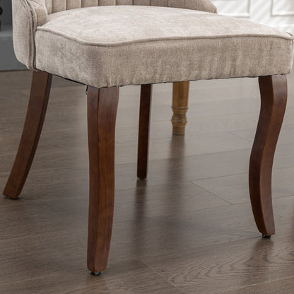 Set of Two Beige and Brown Tufted Dining Side Chairs