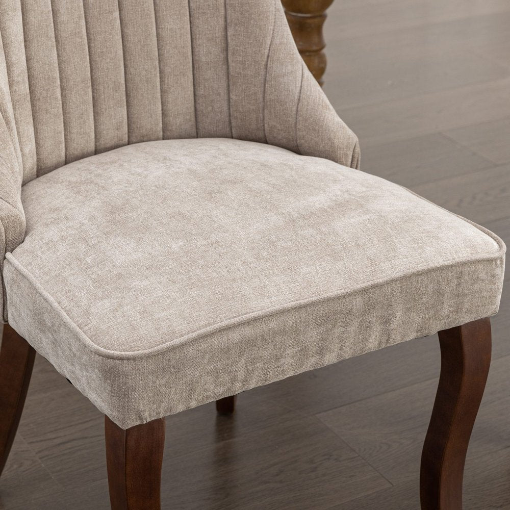 Set of Two Beige and Brown Tufted Dining Side Chairs