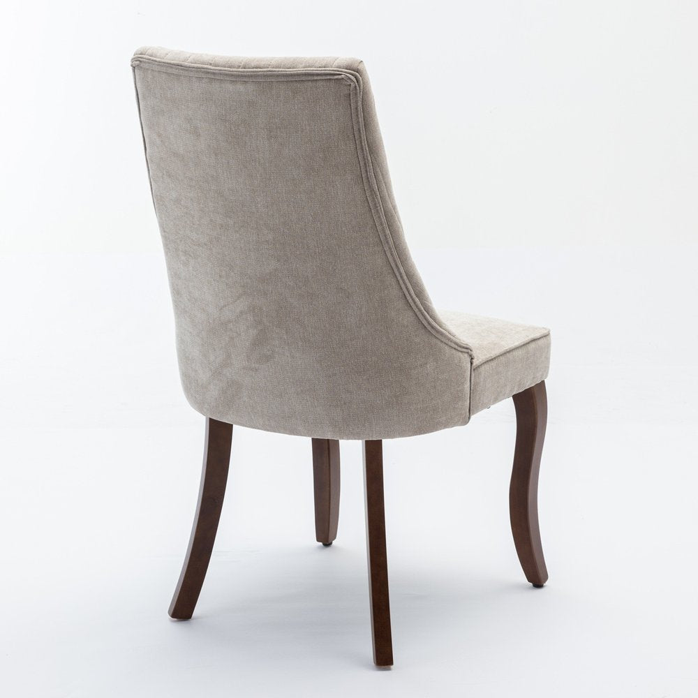 Set of Two Beige and Brown Tufted Dining Side Chairs